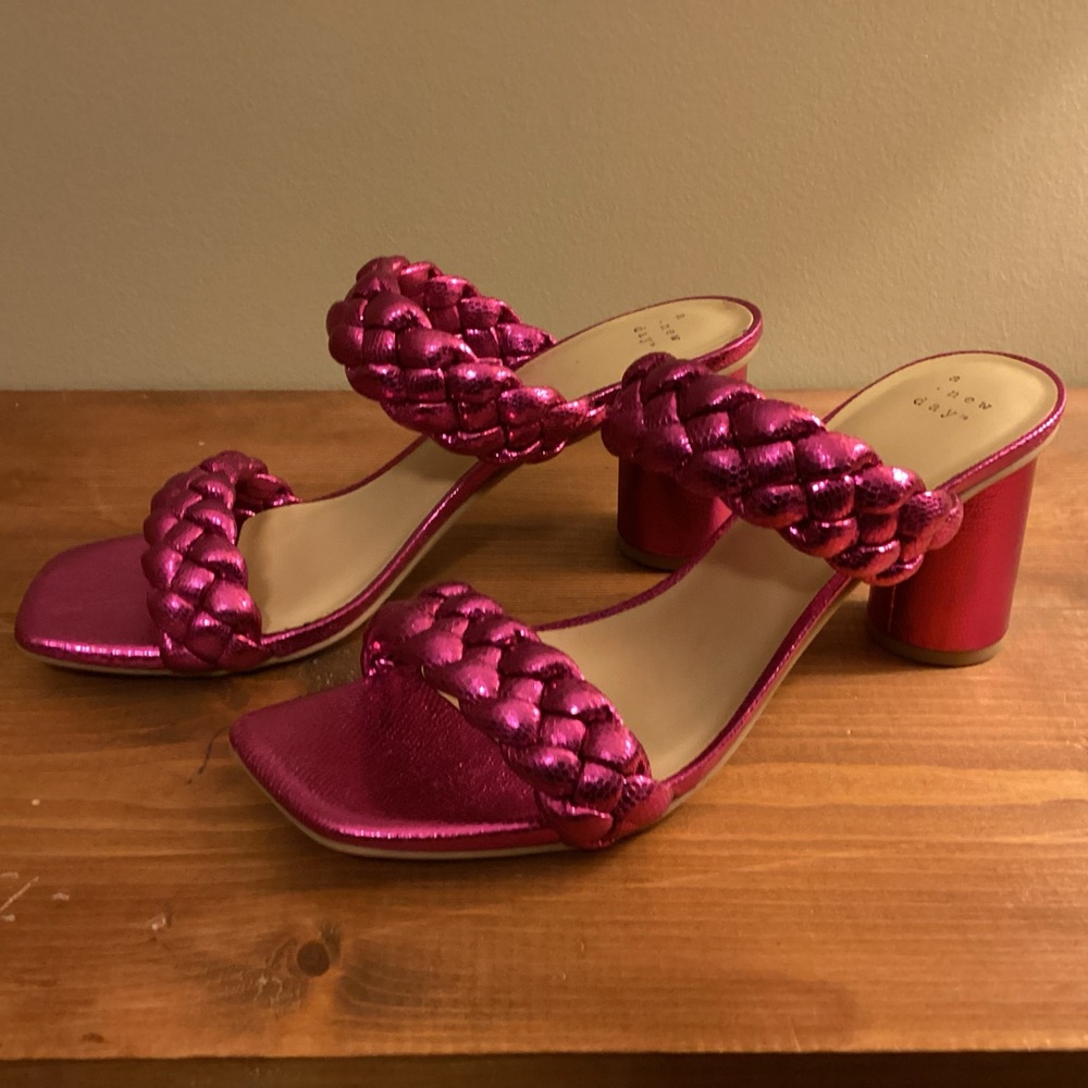 Metallic Pink Heeled Slide Sandals brand new